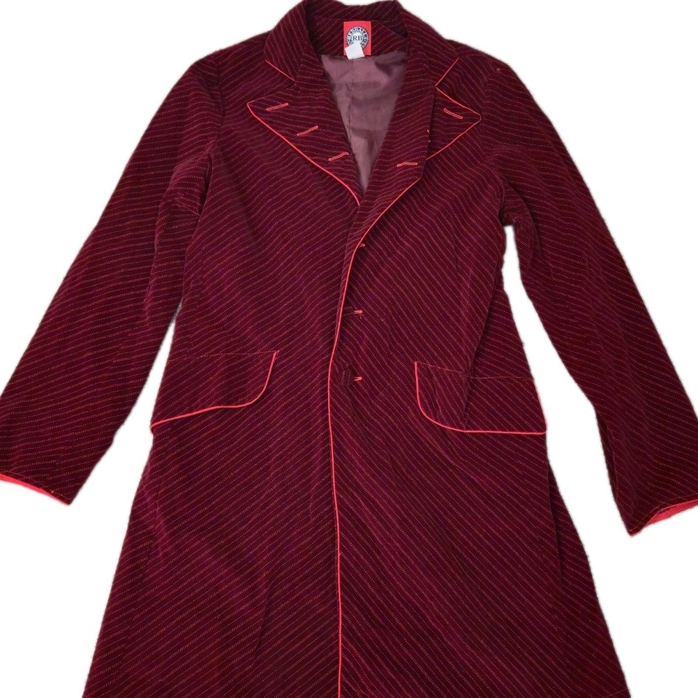Red Balls On Fire Vintage 90s Velvet Burgundy Willy Wonka Coat Size XXL Red